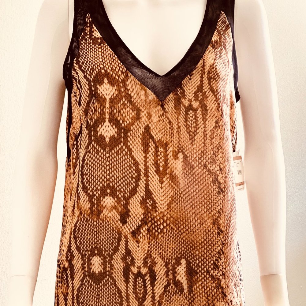 Anne Klein Exotic Animal Print Browns & Black V Neck Sleeveless Top, 12, NWT